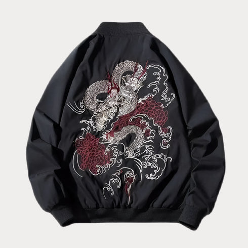 Luxury Dragon Embroidered Bomber Jacket Men – Oversized Sukajan Pilot Coat 2025